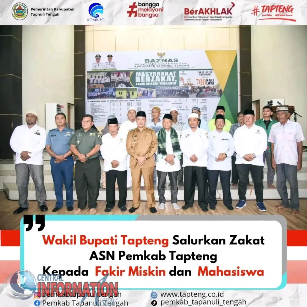 Wakil Bupati Tapteng menyalurkan zakat ASN kepada masyarakat kurang mampu dan mahasiswa di Pandan.