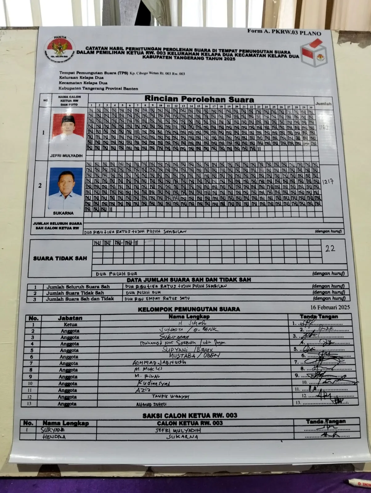 Proses pemilihan Ketua RW 03 Cibogo Wetan yang berlangsung aman dan kondusif